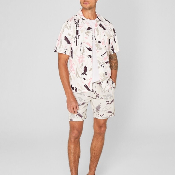 Short Sleeve Camp Collar Block Print Shirt- New With Tags - NEVER WORN- Pink Mix